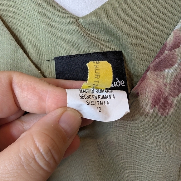 Vintage Positive Attitude Women's Size 12 Green Floral Print Maxi Dress Frill V - Picture 6 of 9